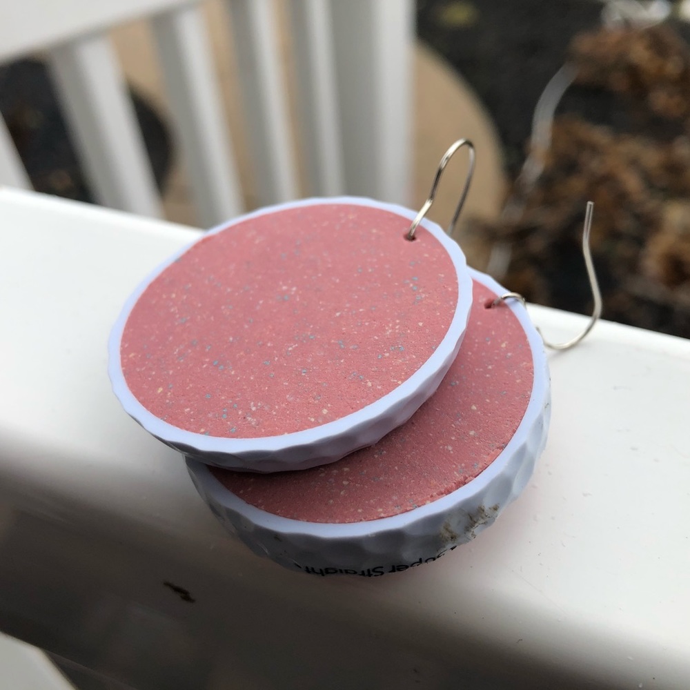 Pink Speckled golf ball earrings